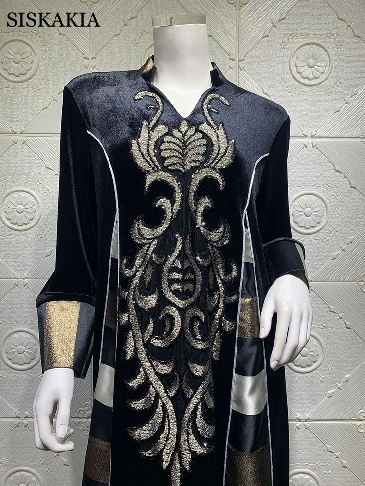Vintage Ethnic Velvet Embroidered Abaya Dress for Women Loose Plus Size Notched Stand Collar Moroccan Kaftan Duabi Robe Black
Vintage Ethnic Velvet Embroidered Abaya Dress for Women Loose Plus Size Notched Stand Collar Moroccan Kaftan Duabi Robe Black