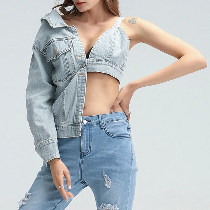 Asymmetrical Denim Jacket Women 2021 Spring Off Shoulder Long Sleeve V Neck Sexy Fashion Female Jeans Tops Streetwear Clothes
Asymmetrical Denim Jacket Women 2021 Spring Off Shoulder Long Sleeve V Neck Sexy Fashion Female Jeans Tops Streetwear Clothes
