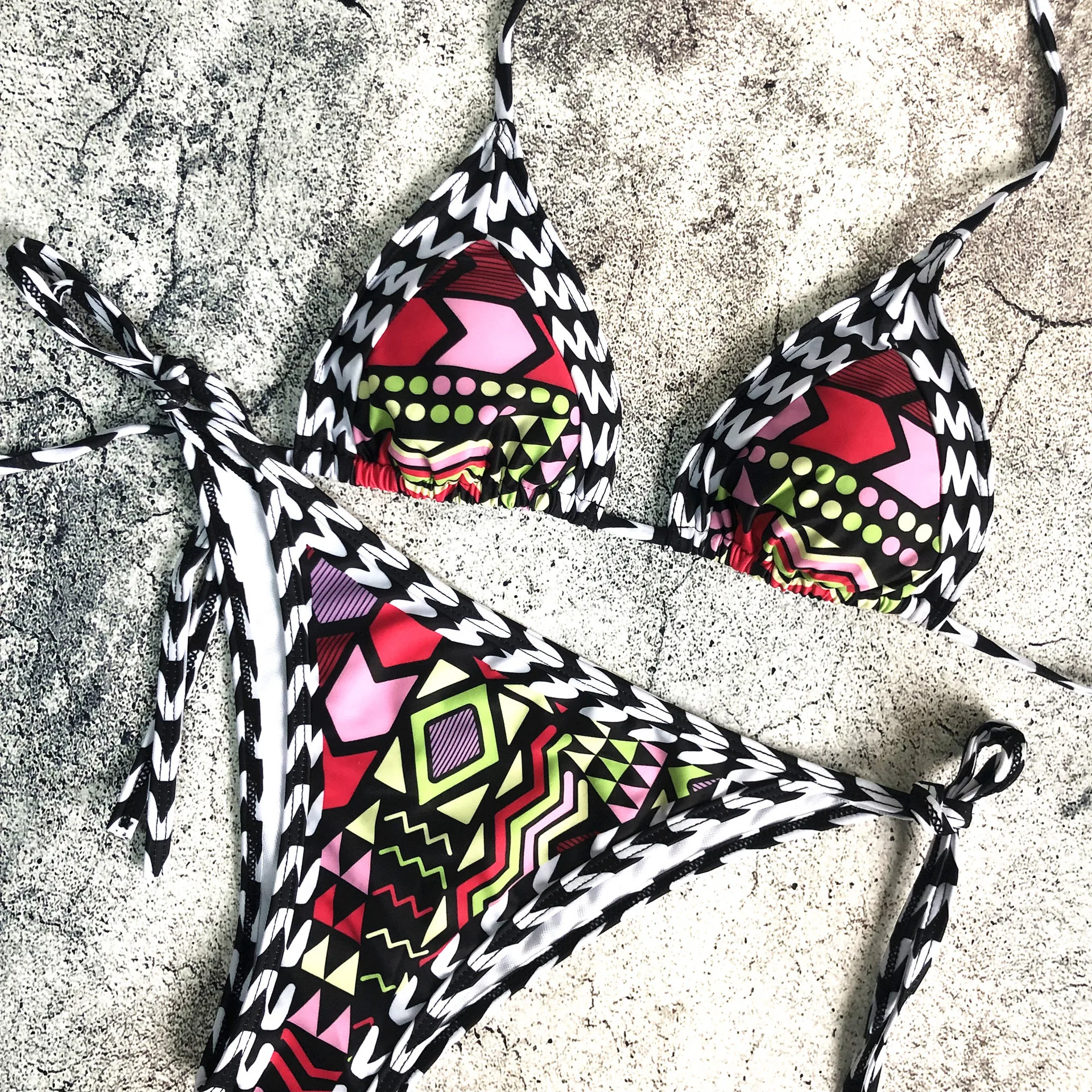 

Various patterns printed bikini set straps sexy swimming wading sports beachwear bikinis two piece swimsuit swimwear women