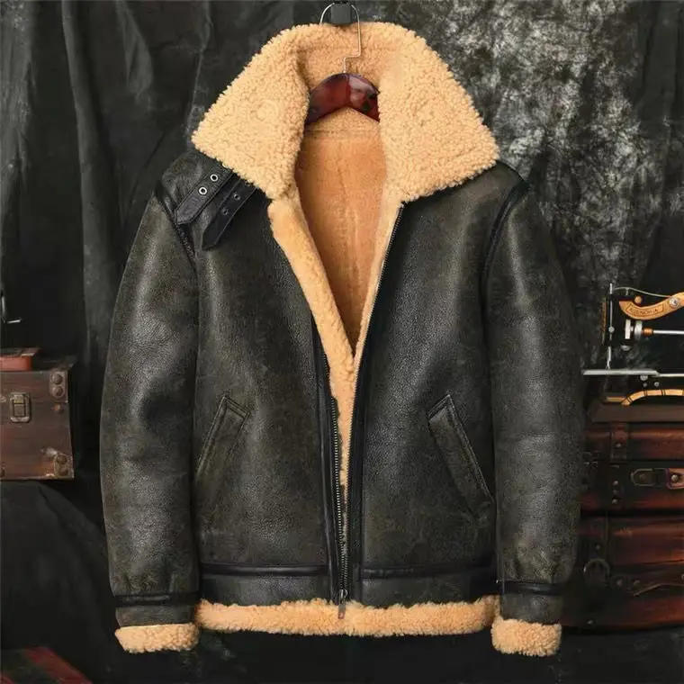 

Оригинальное Экологичное кожаное пальто с мехом, Мужская Утепленная Летающая кожаная куртка из овчины и шерсти ВВС