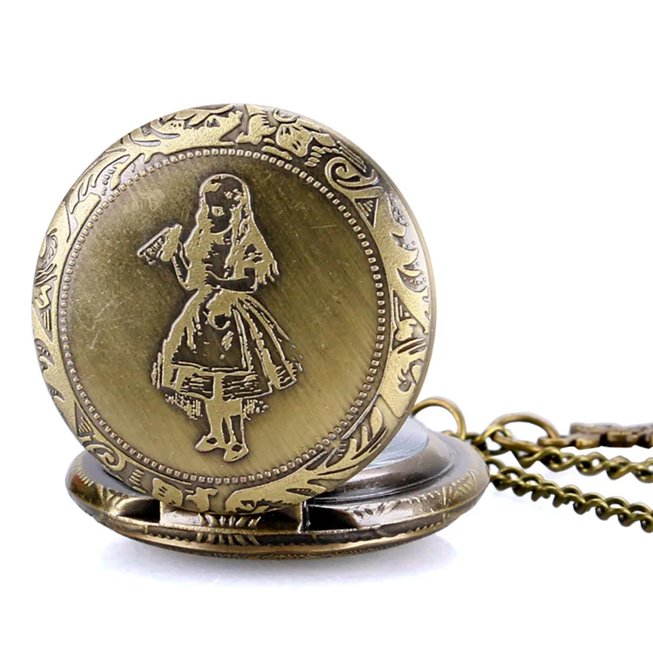 Alice Necklace Pocket Watch with Rabbit Drink Me Tag Accessory Lovely Clock Sweater Chain Bronze Quartz Pendant | Наручные часы