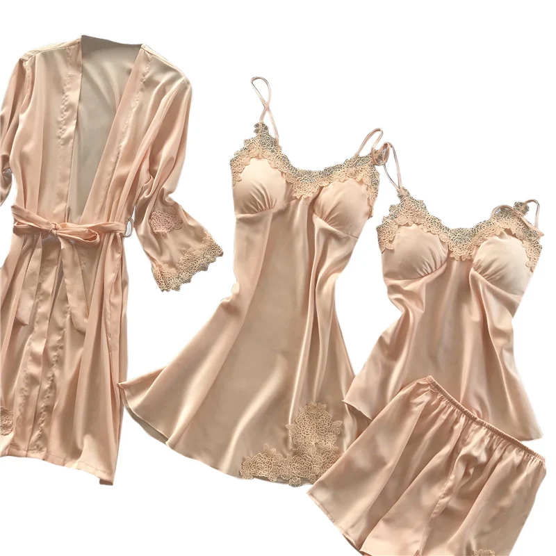 4 Pieces Women Pajamas Sets Satin Sleepwear Silk Nightwear Pyjama Spaghetti Strap Sleep Chest Pads + Shorts Suit
4 Pieces Women Pajamas Sets Satin Sleepwear Silk Nightwear Pyjama Spaghetti Strap Sleep Chest Pads + Shorts Suit
