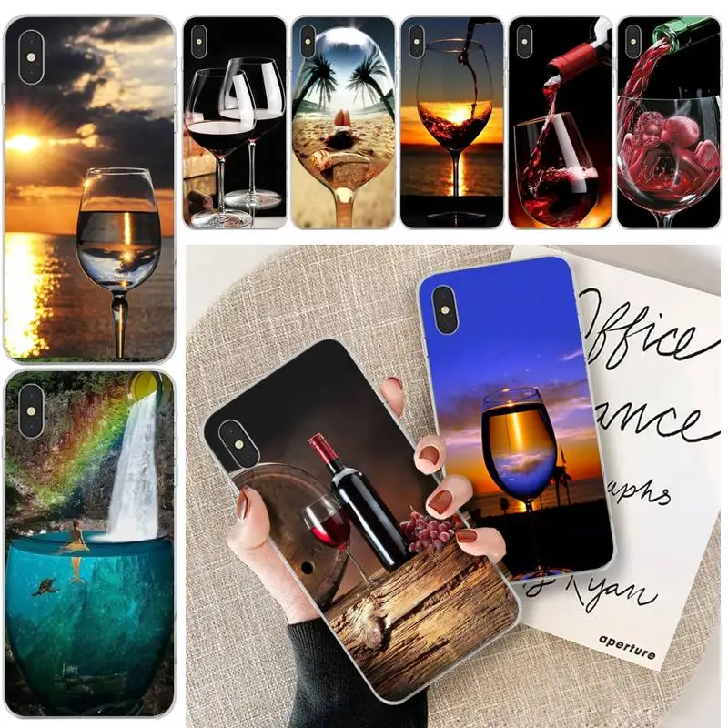 Чехол для iPhone 11 pro с винным бокалом мягкий черный чехол телефона iphone 6 6s plus 7 8 X XS XR MAX
