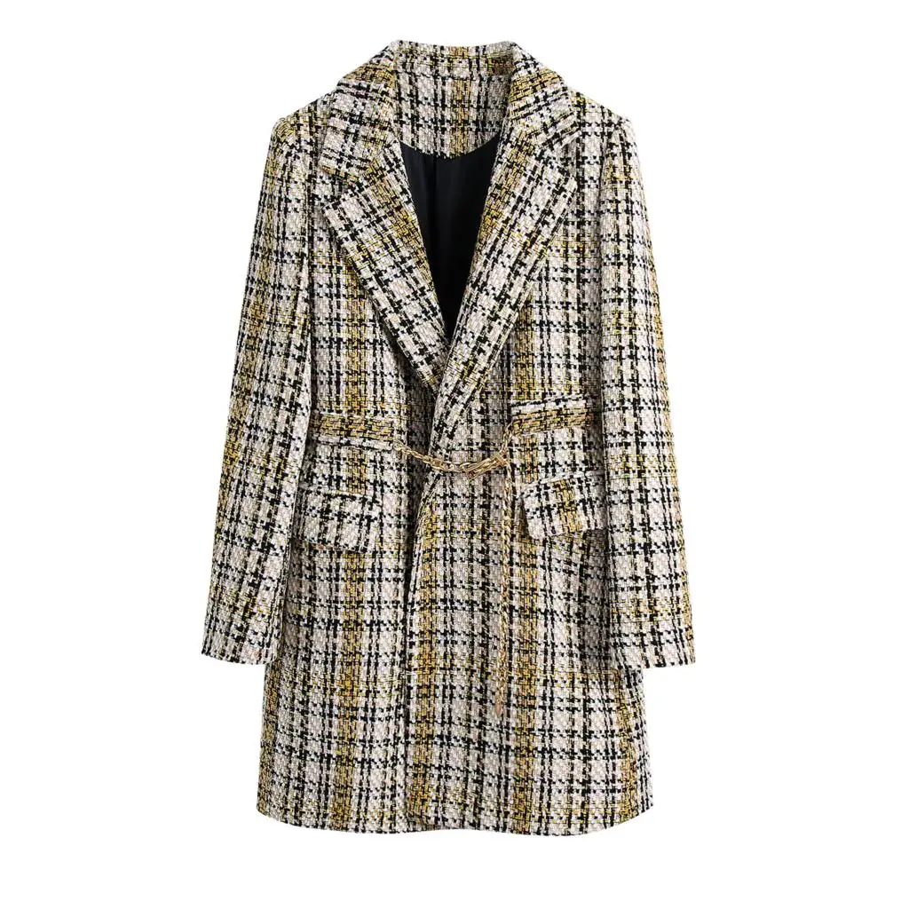 Woman 2021 Casual Traf Coats Autumn Winter Thick Tweed Woolen Jacket Open Stitch Metal Chain Belted Long Blazer
Woman 2021 Casual Traf Coats Autumn Winter Thick Tweed Woolen Jacket Open Stitch Metal Chain Belted Long Blazer