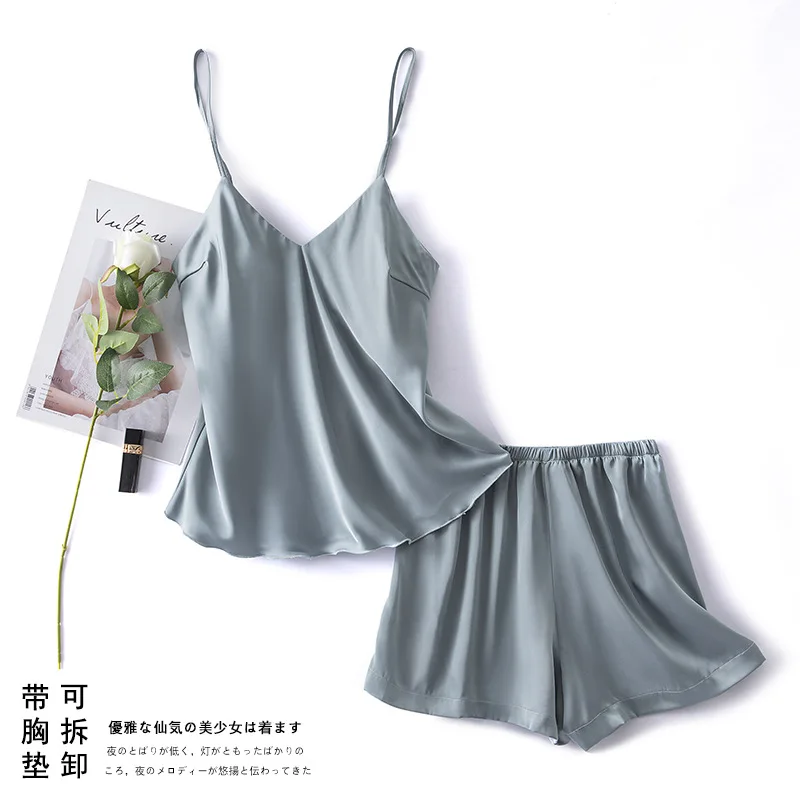 Sexy Sleep Set V-neck Female Pajamas Suit Nightwear Intimate Lingerie Women Home Clothing Satin Pyjamas Sleepwear Home Wear
Sexy Sleep Set V-neck Female Pajamas Suit Nightwear Intimate Lingerie Women Home Clothing Satin Pyjamas Sleepwear Home Wear