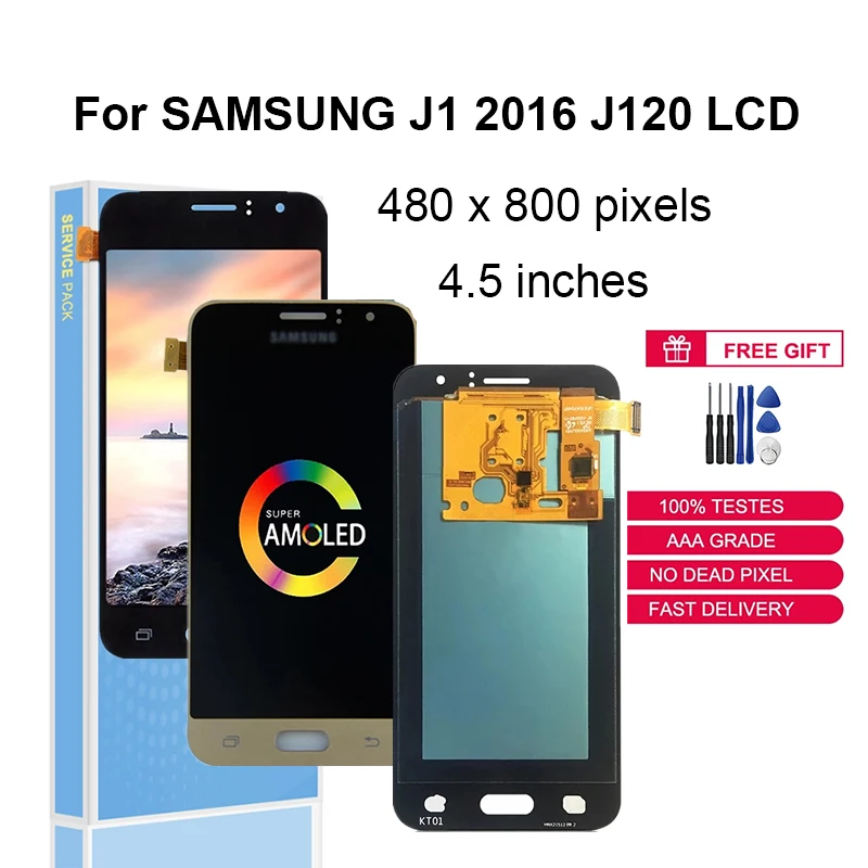 

4.5" Super AMOLED For Samsung Galaxy J1 2016 J120 J120M J120H J120F LCD Display Touch Screen Digitizer Assembly Replacement Part