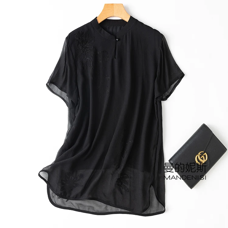 Shuchan Blusas Mujer Chinese Style Floral Silk Embroidery Floral Natural Fiber Thin Womens Tops and Blouses white black
Shuchan Blusas Mujer Chinese Style Floral Silk Embroidery Floral Natural Fiber Thin Womens Tops and Blouses white black