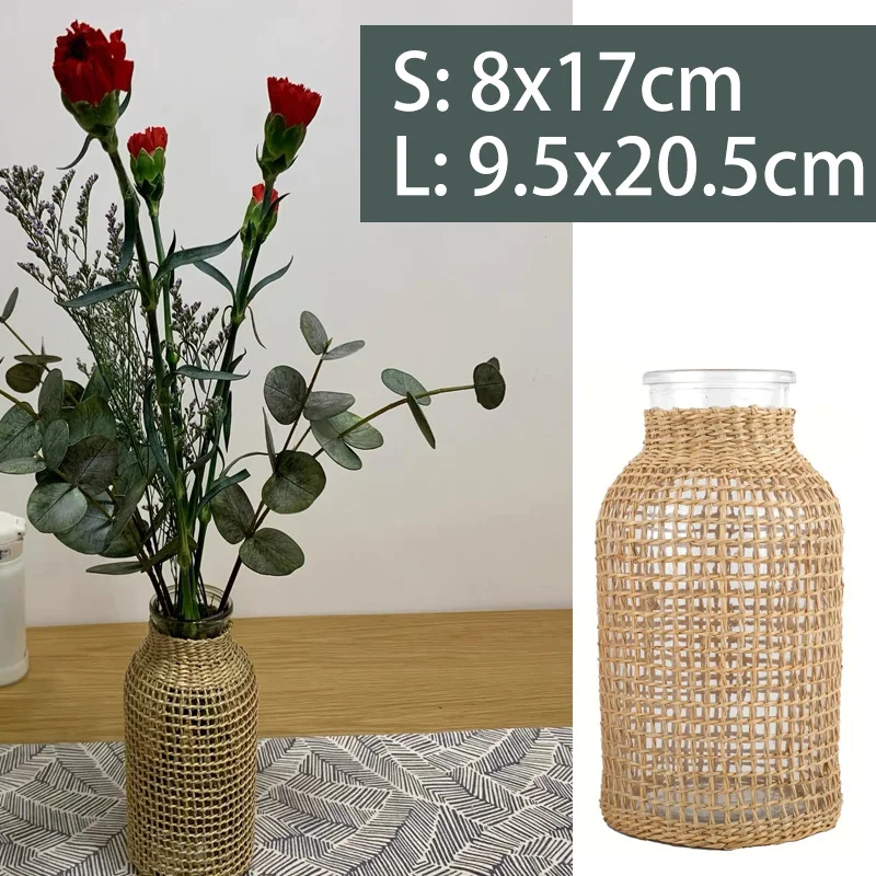 Glass Vases Handmade Straw Bottle Holder Living Room Table Decoration Transparent Water Hydroponics Flower Rope Dry Flower Vase
Glass Vases Handmade Straw Bottle Holder Living Room Table Decoration Transparent Water Hydroponics Flower Rope Dry Flower Vase