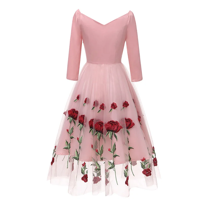 New Arrival Women Vintage Dress Rose Embroidery Lace Mesh 3/4 Sleeves Dress for Evening Party
New Arrival Women Vintage Dress Rose Embroidery Lace Mesh 3/4 Sleeves Dress for Evening Party