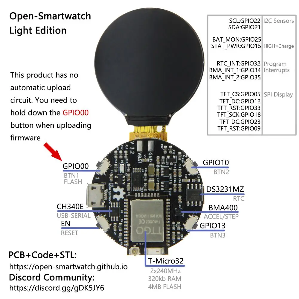 LILYGO® TTGO & Pauls_3d_Things Open-ESP32 для Arduino T-micro32 программируемый модуль часов с открытым