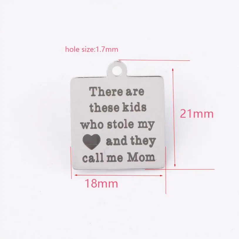 10pcs/Lot Mirror Polish Stainless Steel Square Pendants Charm Carved Kids and Mom Letters Pendants DIY Jewelry Making 18*21mm
10pcs/Lot Mirror Polish Stainless Steel Square Pendants Charm Carved Kids and Mom Letters Pendants DIY Jewelry Making 18*21mm