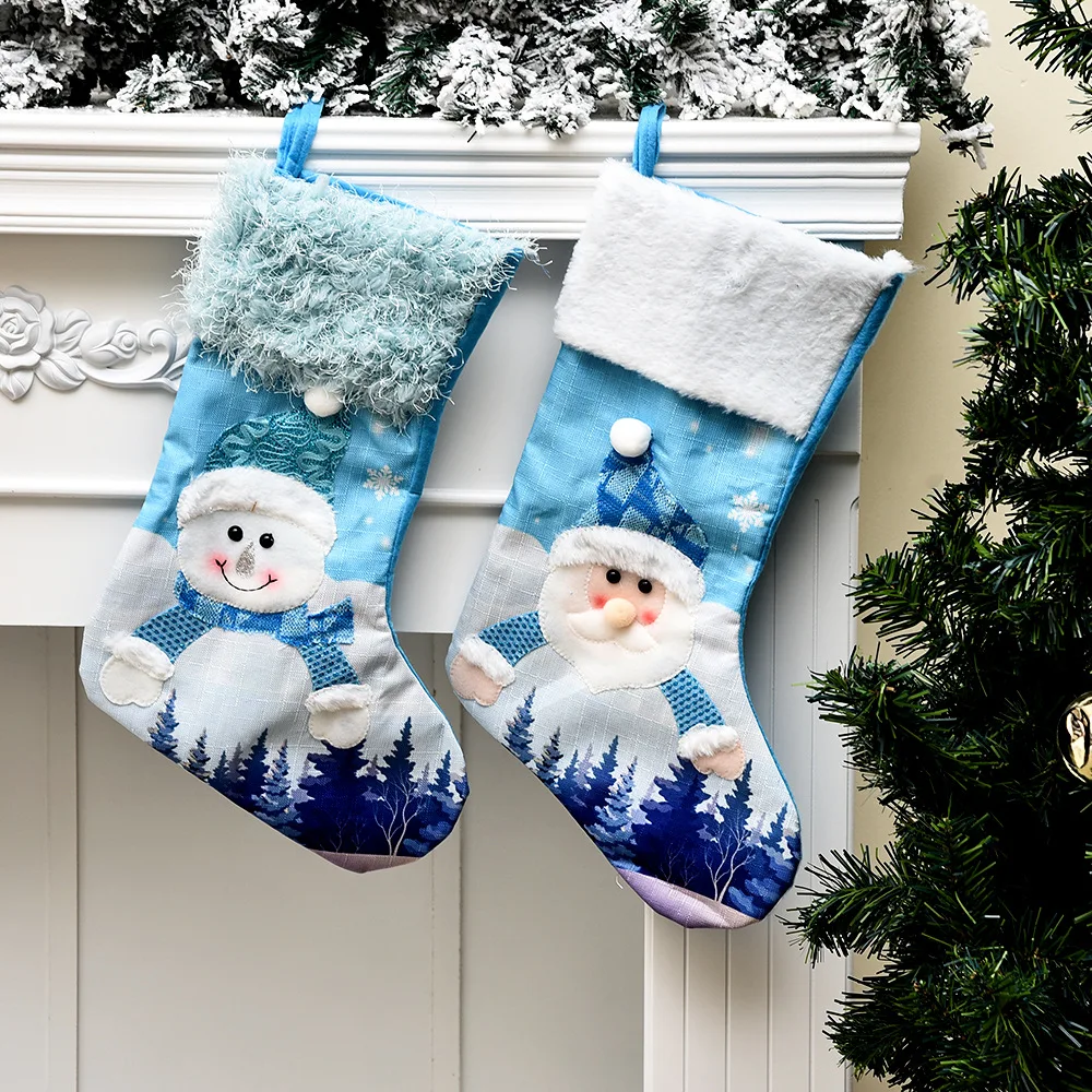 47 см большой синий мультяшный Санта-Клаус снеговик рождественские чулки носки на