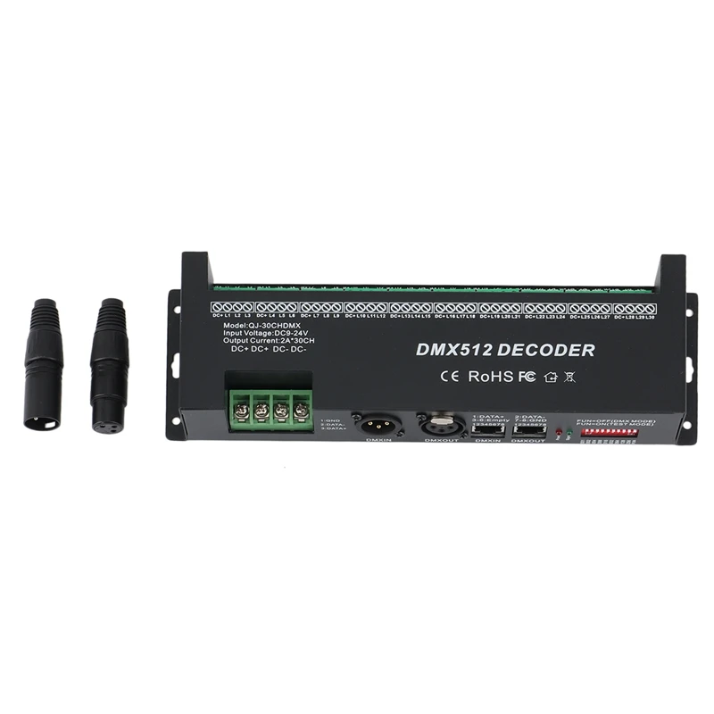 DMX 512 Decoder 30 Channels DMX RGB Controller Decorated LED Strip Lighting Dimmer DC 9V- 24 V Drivers Controllers
DMX 512 Decoder 30 Channels DMX RGB Controller Decorated LED Strip Lighting Dimmer DC 9V- 24 V Drivers Controllers