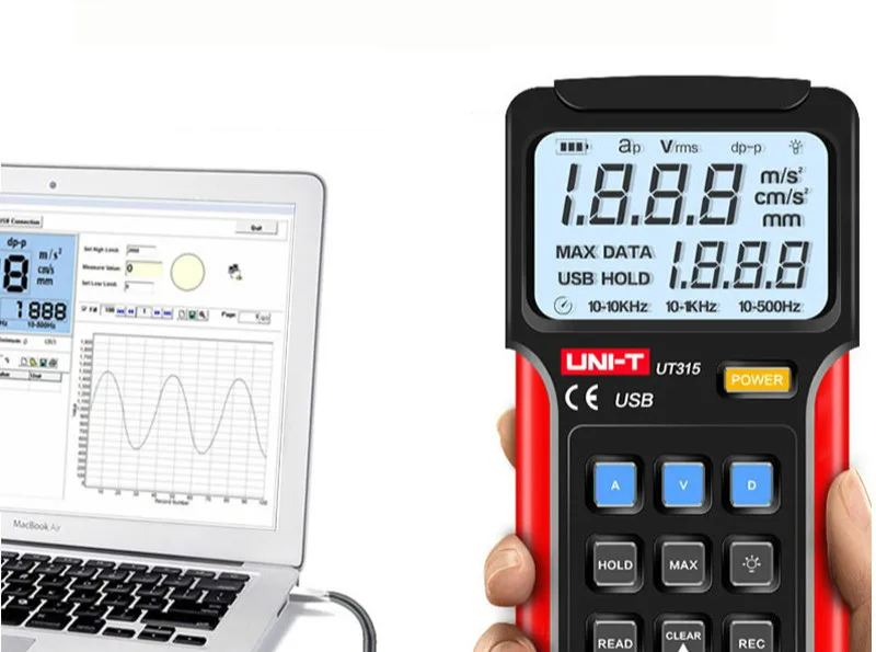 UNI-T original UT315 Digital Vibration Testers Vibration Acceleration Velocity Displacement Measurement USB Connect PC Soft
UNI-T original UT315 Digital Vibration Testers Vibration Acceleration Velocity Displacement Measurement USB Connect PC Soft