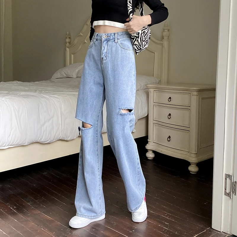 Shnsophi High Waist Denim Pants Women Streetwear Loose Vintage Blue Hole Long Jeans Autumn Female Casual Wide Leg Retro Trousers 
Shnsophi High Waist Denim Pants Women Streetwear Loose Vintage Blue Hole Long Jeans Autumn Female Casual Wide Leg Retro Trousers