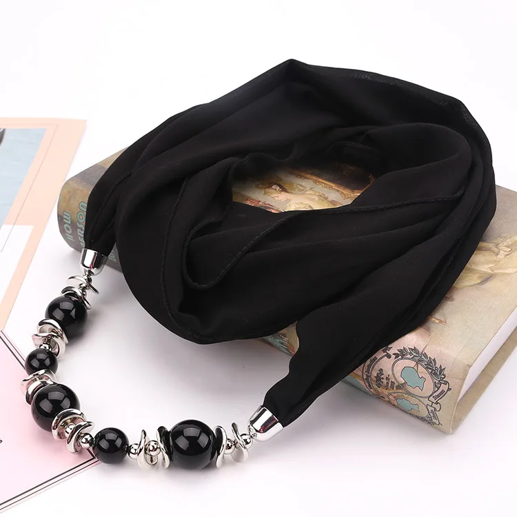 Женское шифоновое ожерелье с подвеской из бусин кольцо-шарф хиджабы-шарфы
