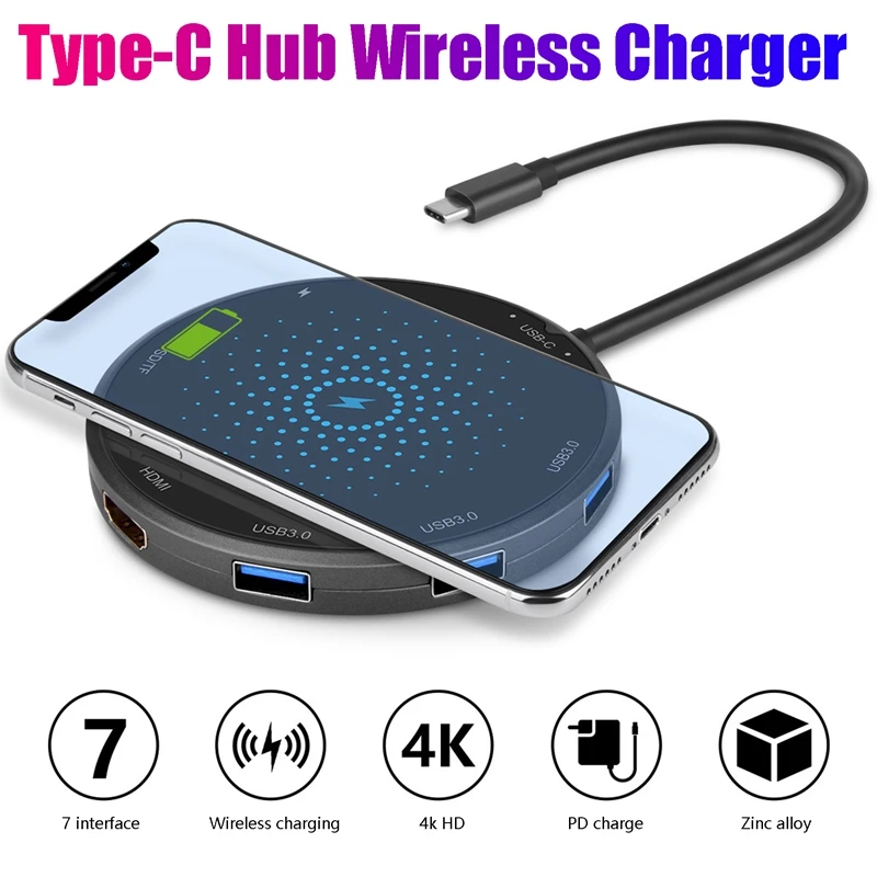 USB C Hub Wireless Charger Type-C Docking Station PD+USB3.0+HDMI-Compatible+TF Card Slot for iPhone12 HUAWEI
USB C Hub Wireless Charger Type-C Docking Station PD+USB3.0+HDMI-Compatible+TF Card Slot for iPhone12 HUAWEI