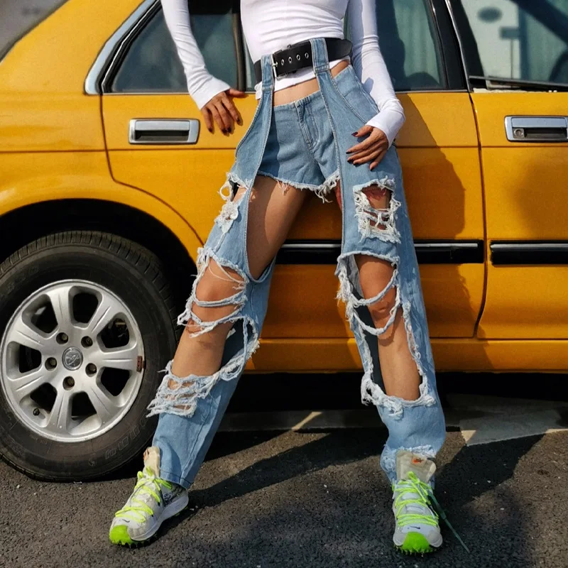 2021 street style hollowed out women's jeans two piece set personality light color high waist straight pants women's fashion
2021 street style hollowed out women's jeans two piece set personality light color high waist straight pants women's fashion