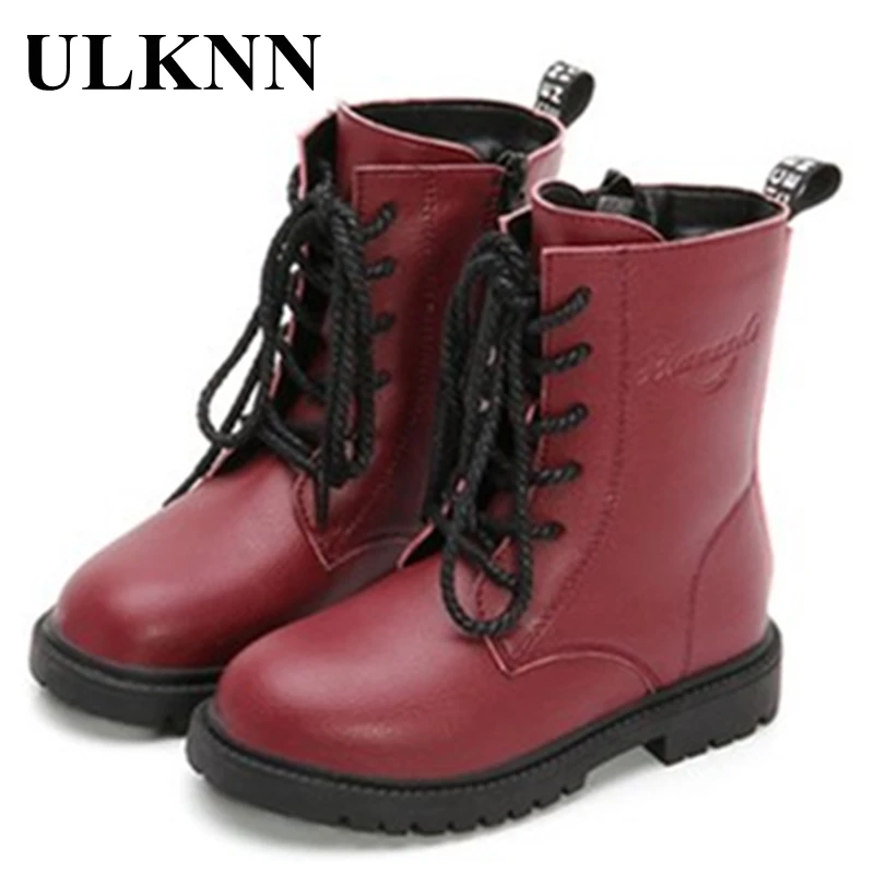 

ULKNN Girls' Martin Boots Winter Casual Flat Shoes Solid Color Low-Cylinder Rubber Sole Children's Warm Comfortable Non-Slip