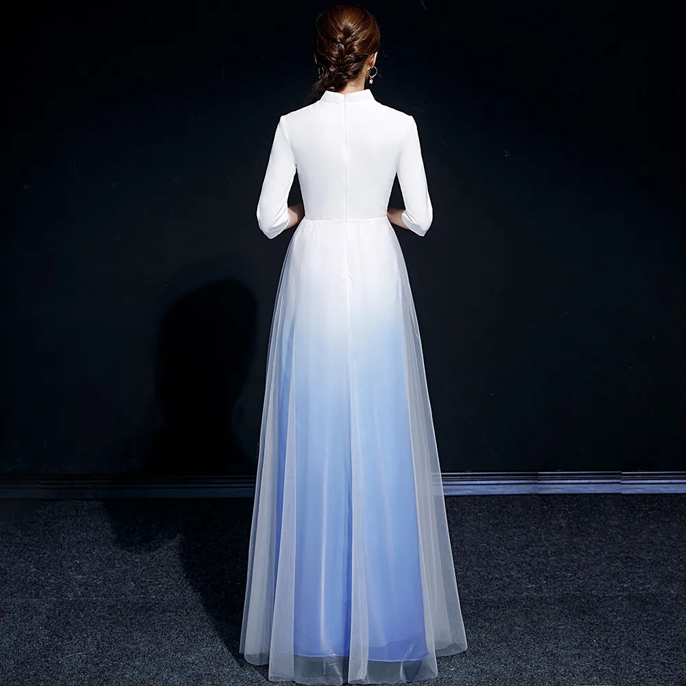 Embroidery Evening Dress Pink-White Gradients Party Dress Temperament Stage Show Dress Elegant Slim Banquet Dress Oversize 3XL 
Embroidery Evening Dress Pink-White Gradients Party Dress Temperament Stage Show Dress Elegant Slim Banquet Dress Oversize 3XL