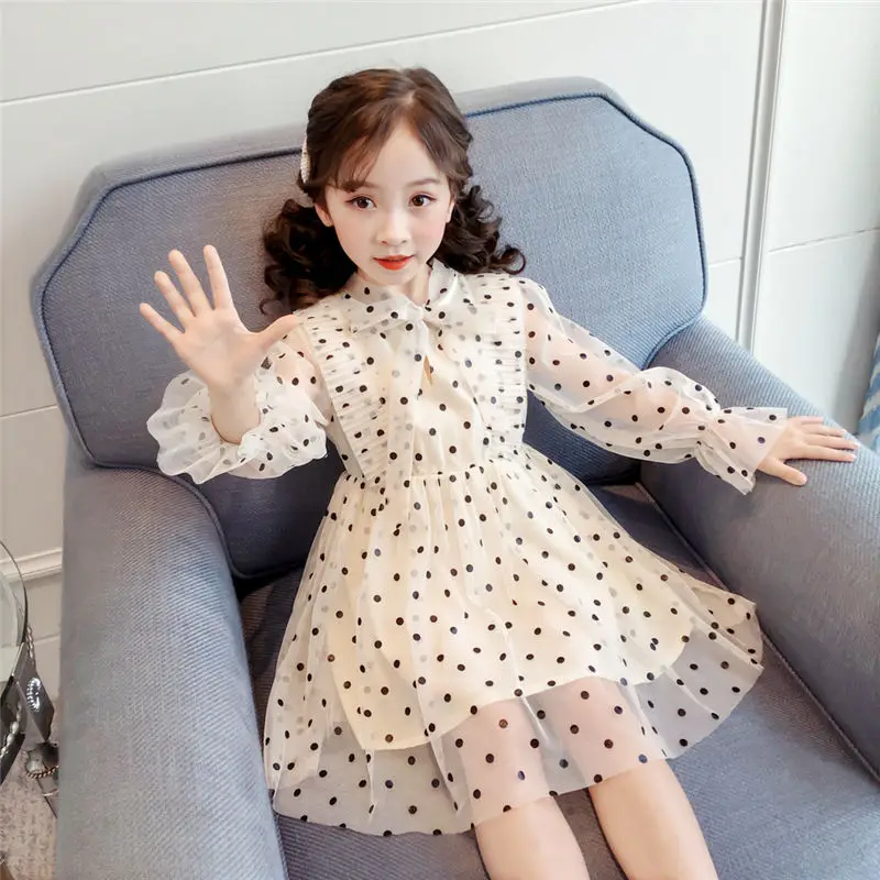 Tulle Dress Girl Polka Dot Chiffon Dress Long Sleeve Spring Autumn 
Tulle Dress Girl Polka Dot Chiffon Dress Long Sleeve Spring Autumn