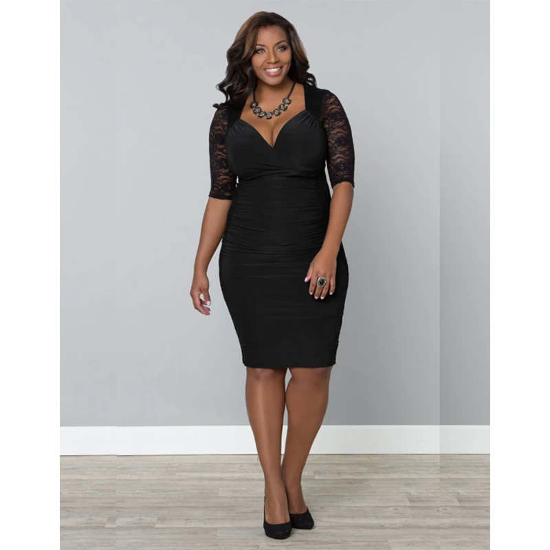 Plus Size Deep V-Neck Mini Dress Women Lace OL Style Dresses Elegant Slimming Dress
Plus Size Deep V-Neck Mini Dress Women Lace OL Style Dresses Elegant Slimming Dress