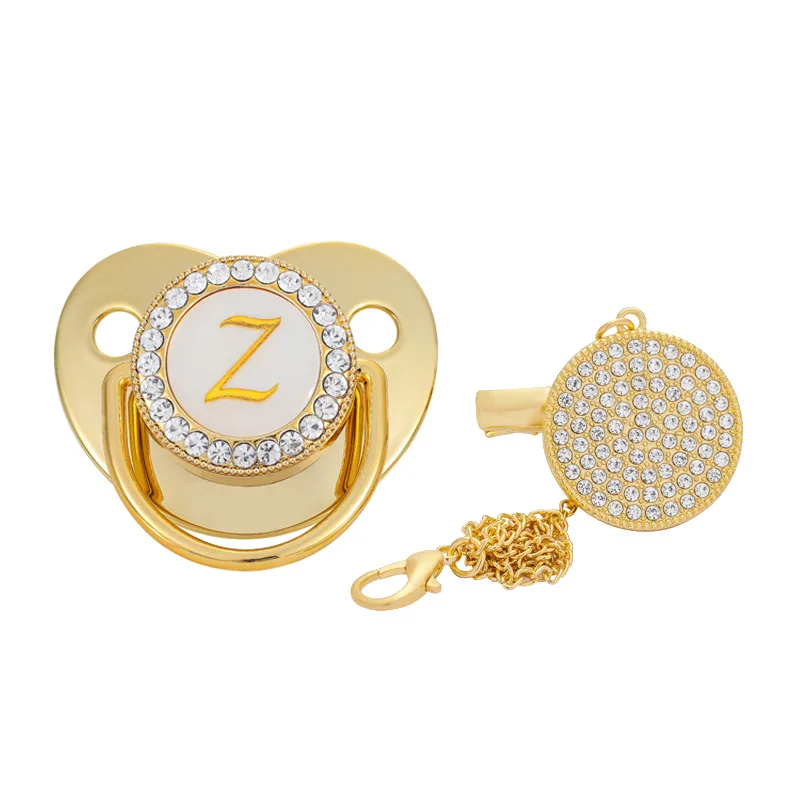 26 Name Initial Letter Baby Pacifier and Pacifier Clips BPA Free Silicone Infant Nipple Gold Bling Newborn Dummy Soother
26 Name Initial Letter Baby Pacifier and Pacifier Clips BPA Free Silicone Infant Nipple Gold Bling Newborn Dummy Soother