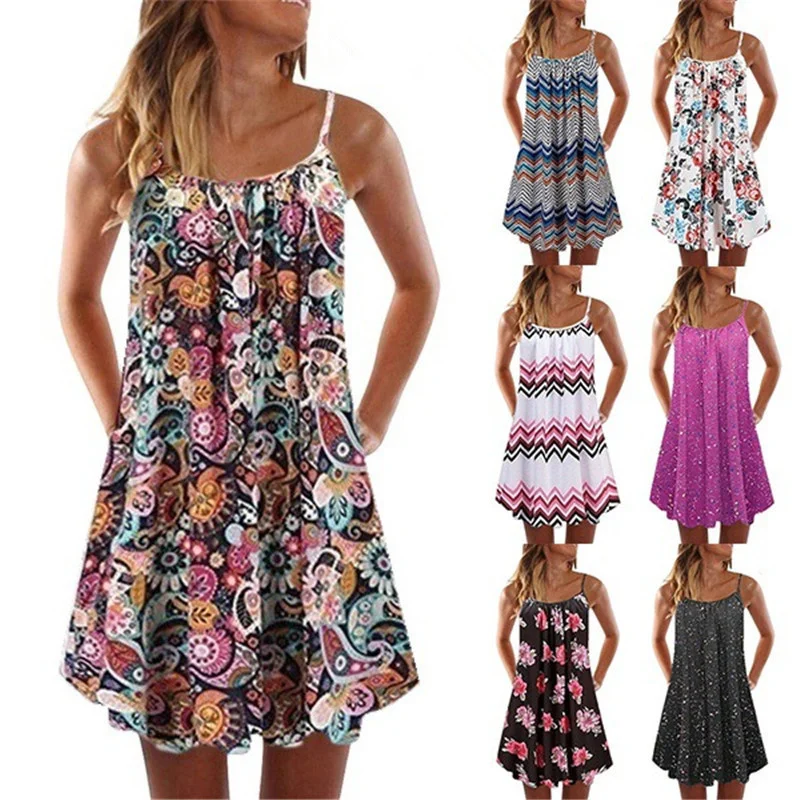 Women Floral Print Dress 2021 Summer Casual Spaghetti Strap Mini Dress Vintage A-line Loose Sleeveless Ladies Dresses Vestidos
Women Floral Print Dress 2021 Summer Casual Spaghetti Strap Mini Dress Vintage A-line Loose Sleeveless Ladies Dresses Vestidos