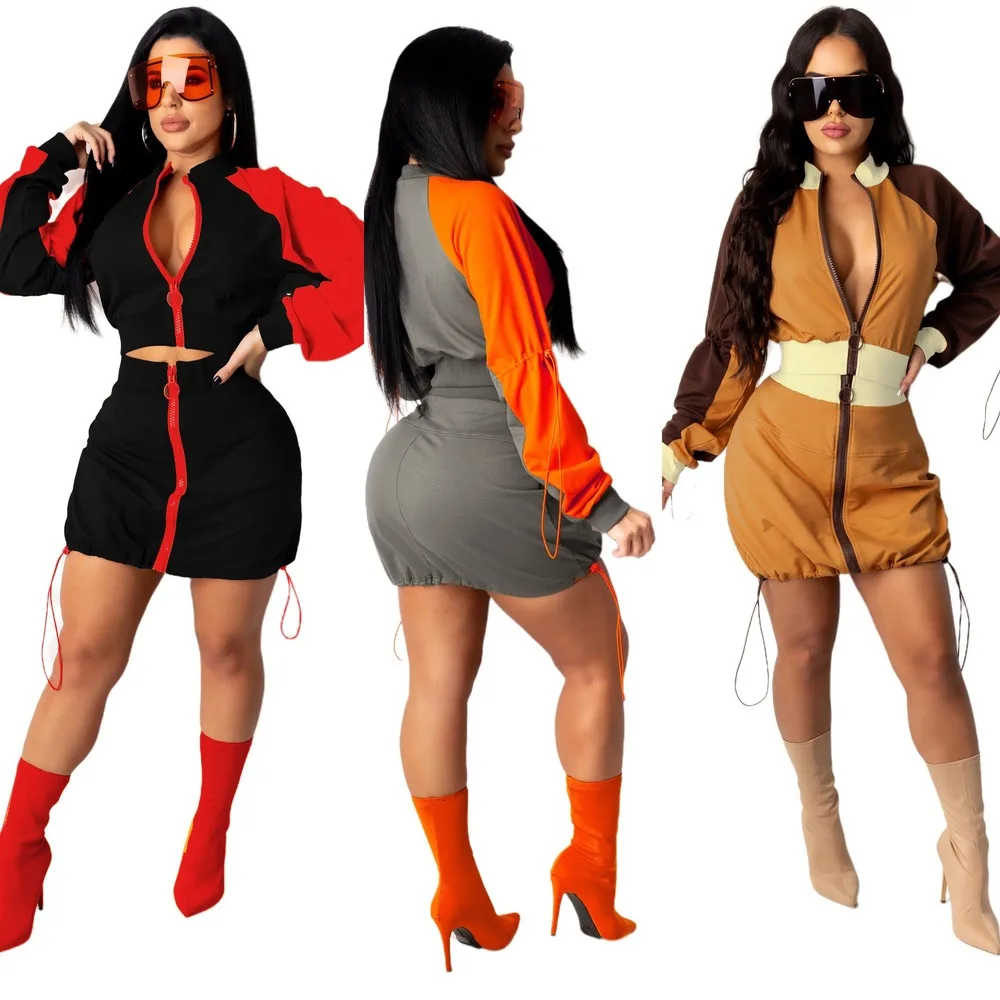 Patchwork Tight Two Pieces Skirt Sets Women Long Sleeve Zip-up Sexy Crop Top + Mini Skirt Spring Summer Casual Outfit Clothes
Patchwork Tight Two Pieces Skirt Sets Women Long Sleeve Zip-up Sexy Crop Top + Mini Skirt Spring Summer Casual Outfit Clothes