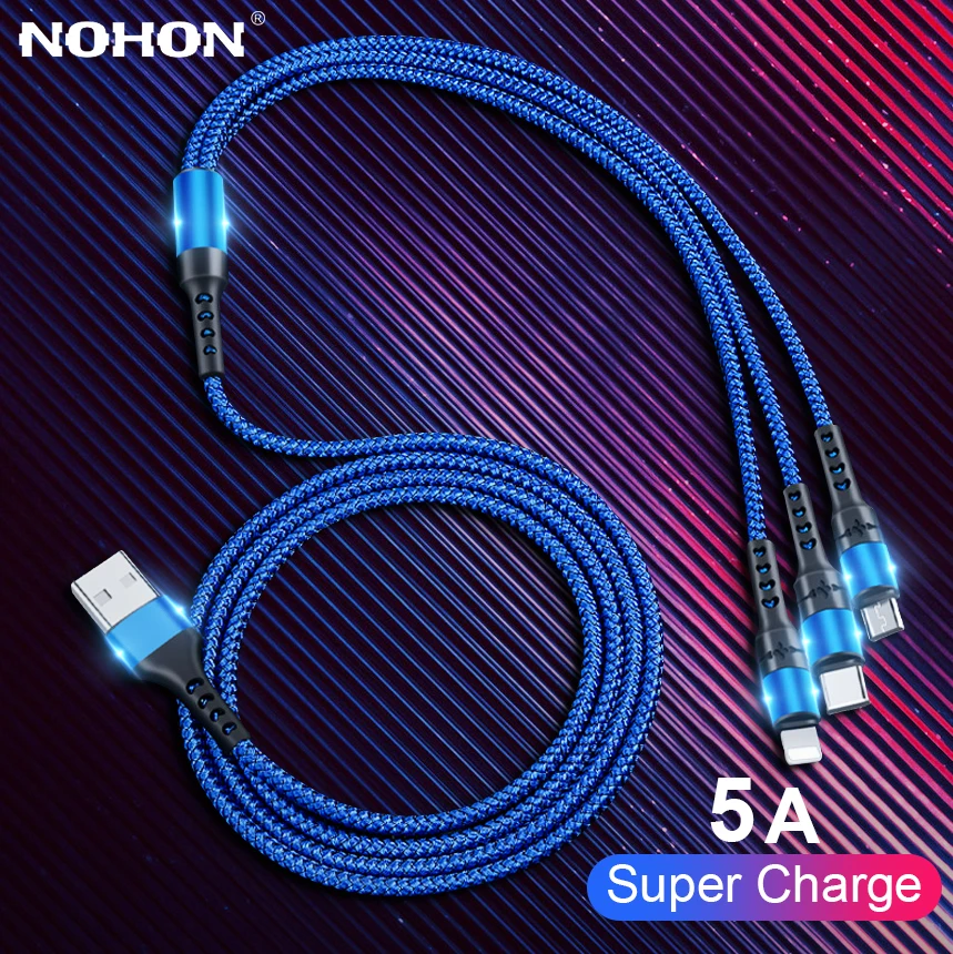 Nohon 5A 3 in 1 USB Cable for iPhone Charger Fast Charging Micro USB Type C Cable for Xiaomi 8 Pin for Lightning Cord
Nohon 5A 3 in 1 USB Cable for iPhone Charger Fast Charging Micro USB Type C Cable for Xiaomi 8 Pin for Lightning Cord