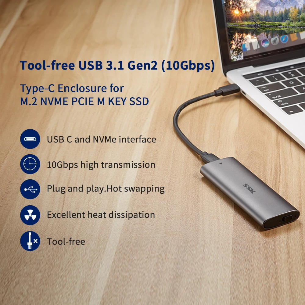 Корпус SSK M.2 для SSD-накопителя SATA/NVME USB Type C 3 1 адаптер SSD NVME PCIE M Key NGFF SATA B коробка