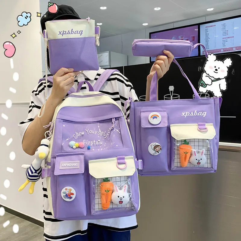 4 Piece Set Schoolbags For Teenage Girls Cute Large Capacity Women Backpack Student Bookbag Female Shoulder Bags Kawaii Mochila
4 Piece Set Schoolbags For Teenage Girls Cute Large Capacity Women Backpack Student Bookbag Female Shoulder Bags Kawaii Mochila