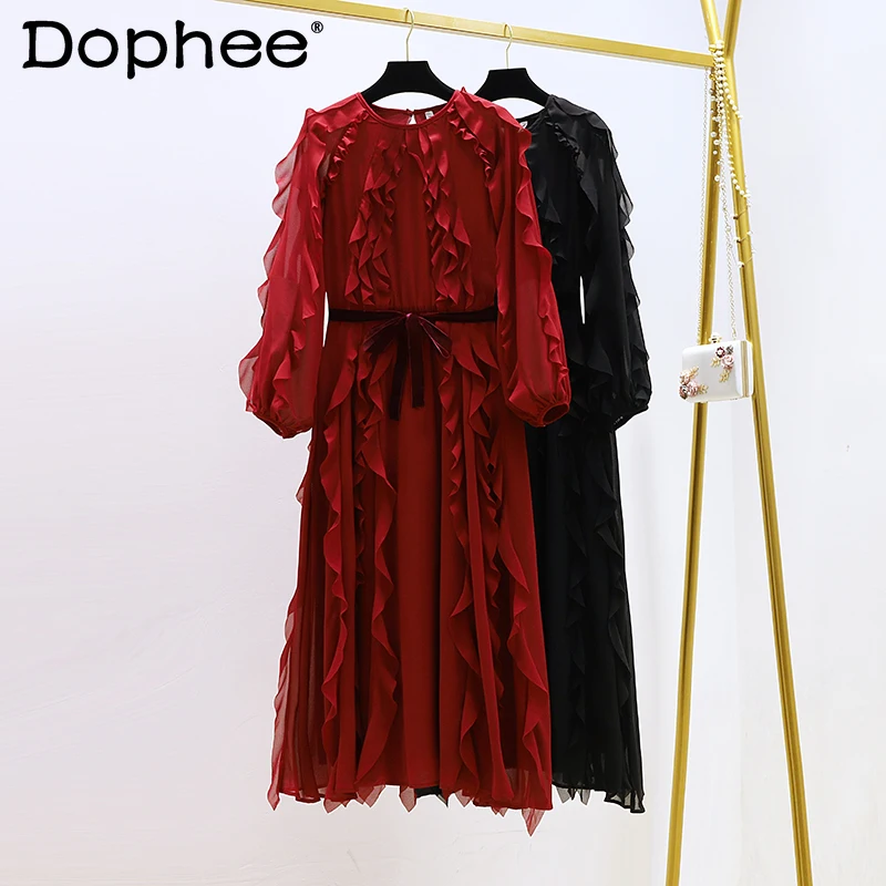Retro Temperament Lace Up Slim Waist Red Chiffon Dress Loose Oversized Dress for Women 2021 Spring Autumn Party Holiday Vestidos
Retro Temperament Lace Up Slim Waist Red Chiffon Dress Loose Oversized Dress for Women 2021 Spring Autumn Party Holiday Vestidos