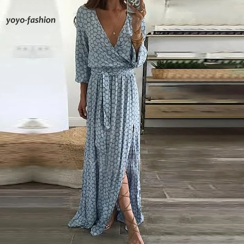 Female Elegant Party Clothing Sexy V-Neck Long Fashion Dress For Women Casual Long Sleeve Split Wave Point Print Split Dresses
Female Elegant Party Clothing Sexy V-Neck Long Fashion Dress For Women Casual Long Sleeve Split Wave Point Print Split Dresses