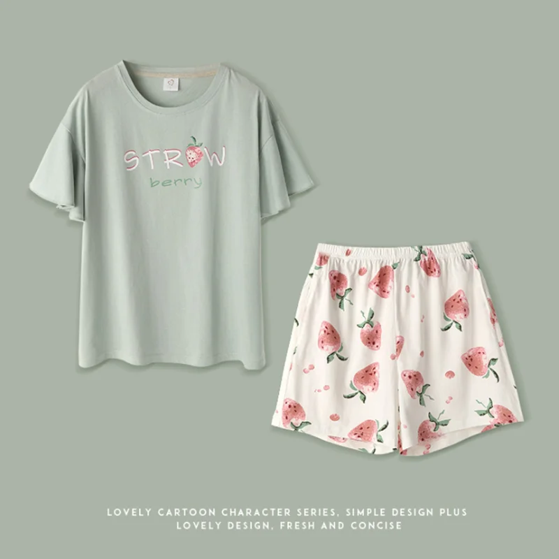 Pajamas women's pure cotton short-sleeved shorts cotton home service hedging strawberry home service casual summer suit in stock
Pajamas women's pure cotton short-sleeved shorts cotton home service hedging strawberry home service casual summer suit in stock