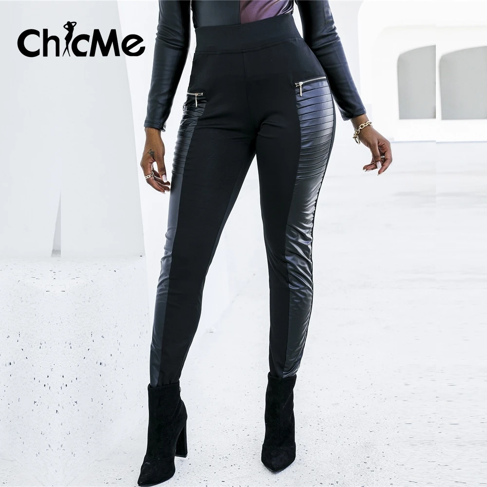 Chicme Zipper Design High Waist Skinny Long Pants For Women PU Leather Patchwork Contrast Women Black Femme Casual Trousers
Chicme Zipper Design High Waist Skinny Long Pants For Women PU Leather Patchwork Contrast Women Black Femme Casual Trousers