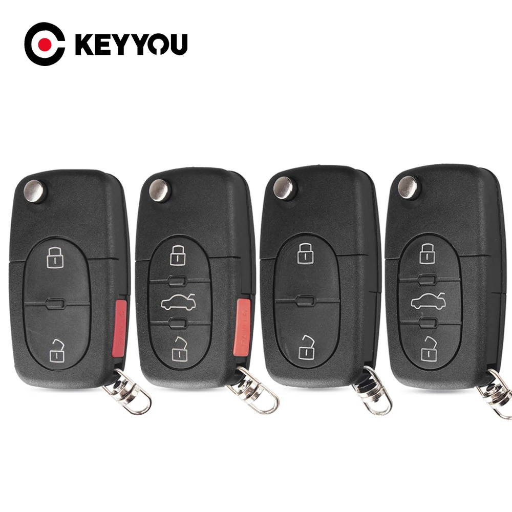 

KEYYOU 10pcs Replace 2/3/4 Buttons Flip Car Key Case Shell Fob For Audi TT A2 A3 A4 A6 A8 TT Quattro +Blade CR1620/CR2032 Holder