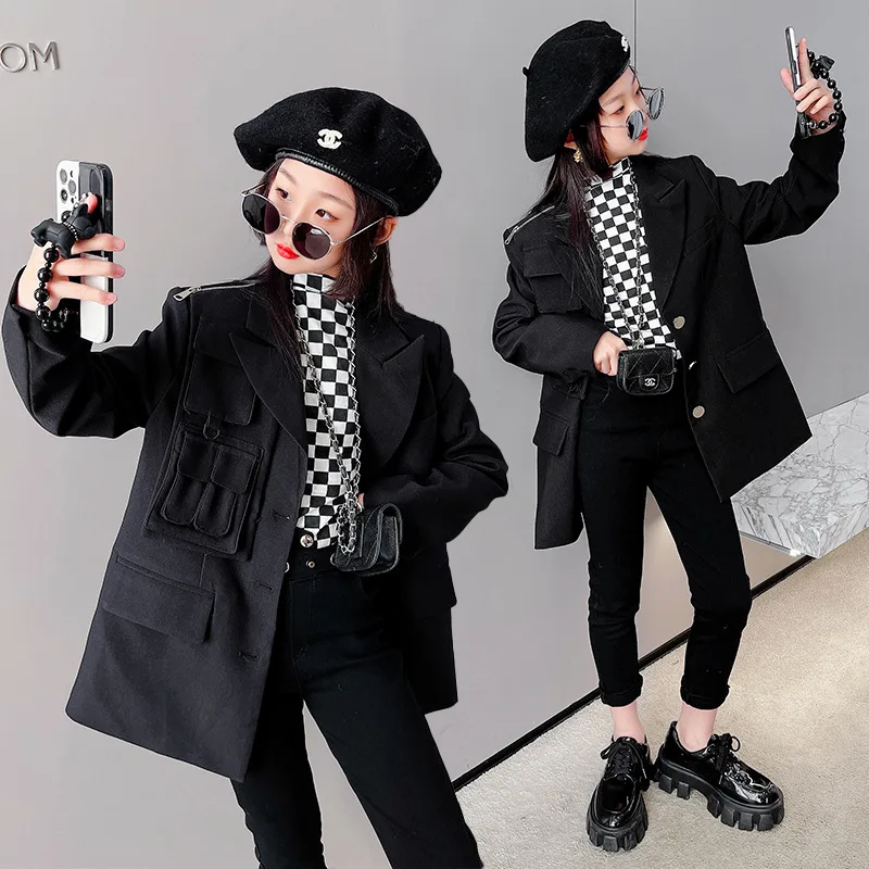 Children's Costume Casual Long-sleeve Black Suit Outerwear for Girls Fashion Solid Spring Autumn Tops Coats 12 13 Y Kids Blazers
Children's Costume Casual Long-sleeve Black Suit Outerwear for Girls Fashion Solid Spring Autumn Tops Coats 12 13 Y Kids Blazers