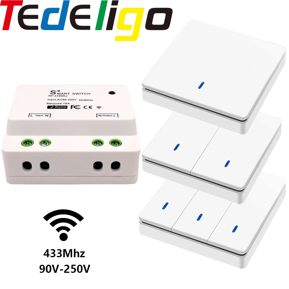 Smart Switch Light Wireless Push Button Wall Switch 433Mhz Remote on Off 220V 10A Receiver Home Heaters Ceiling Lamp LED
Smart Switch Light Wireless Push Button Wall Switch 433Mhz Remote on Off 220V 10A Receiver Home Heaters Ceiling Lamp LED