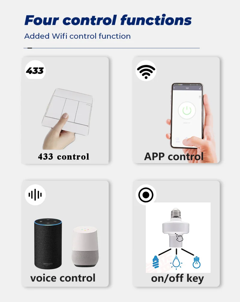 E27 E26 WiFi+RF433 Smart Light Bulb Adapter Lamp Holder Base AC Smart Life/Tuya Wireless Voice Control With Alexa Google Home
E27 E26 WiFi+RF433 Smart Light Bulb Adapter Lamp Holder Base AC Smart Life/Tuya Wireless Voice Control With Alexa Google Home