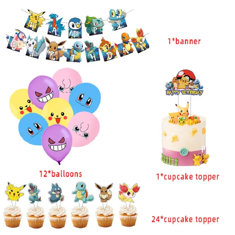 Pokemon Pikachu Birthday Party Decoration Squirtle Bulbasaur Vulpix Eevee Theme Tableware Plate Cup Cake Topper Toy For Kid Gift
Pokemon Pikachu Birthday Party Decoration Squirtle Bulbasaur Vulpix Eevee Theme Tableware Plate Cup Cake Topper Toy For Kid Gift