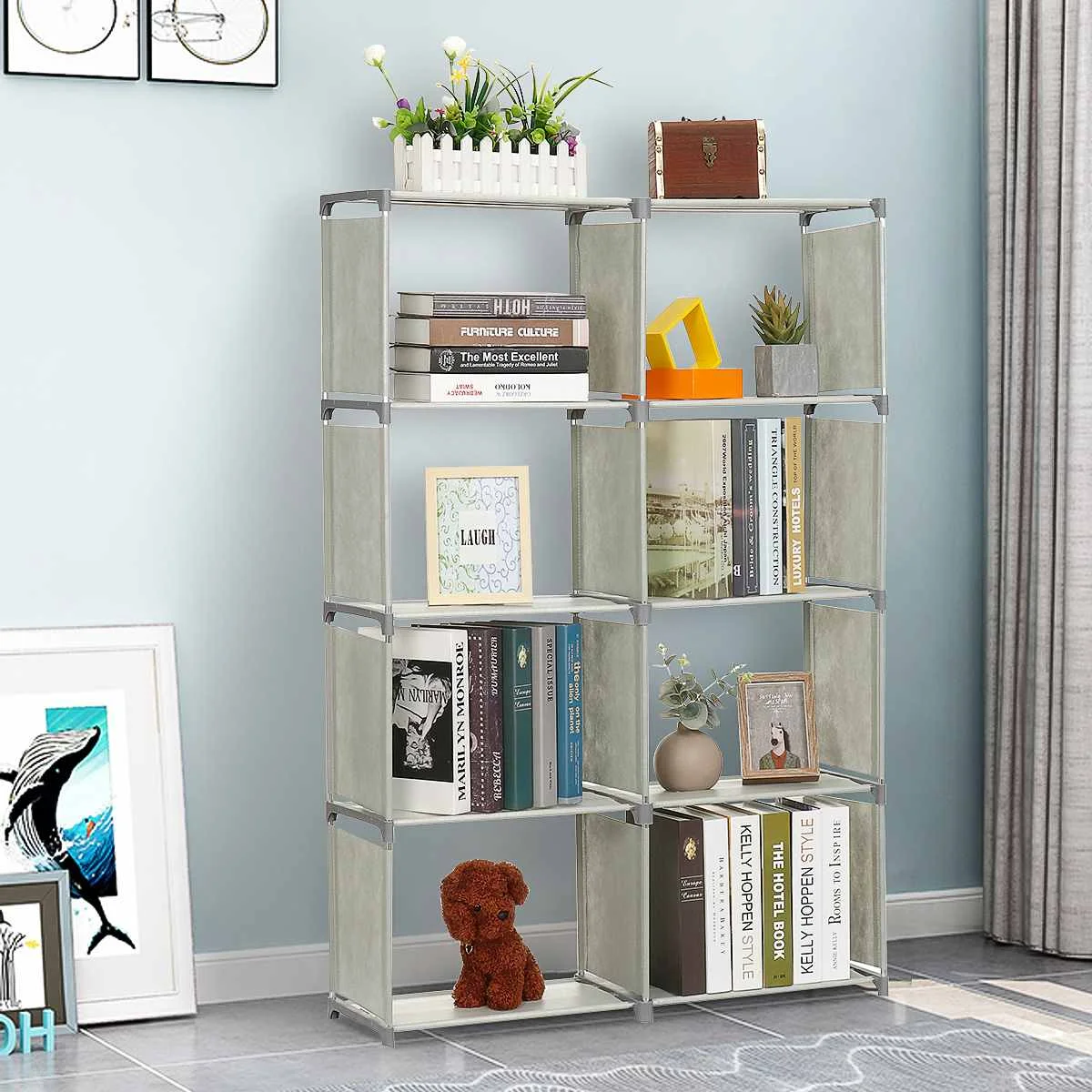 

Non-Woven 5-Tier 8 Cube Bookshelf Rack Bookcase Holder Stand Storage Display Organizer Assemble Storage Rack Furniture Shelves