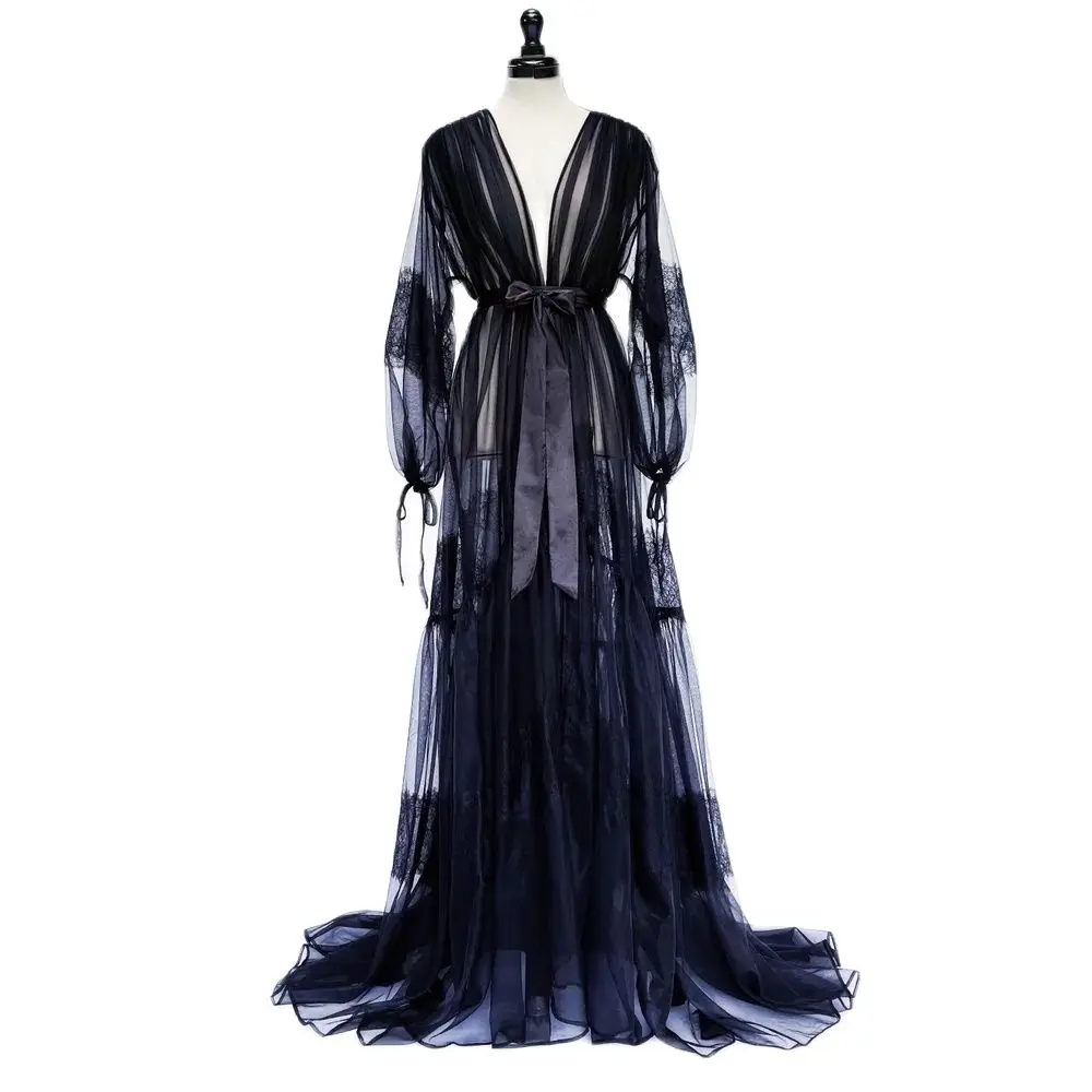 Navy Women Dressing Gown Lace Tulle Long Wedding Party Pajamas Women Bathrobes Bride Boudoir Sleepwear Nightgowns with Belt
Navy Women Dressing Gown Lace Tulle Long Wedding Party Pajamas Women Bathrobes Bride Boudoir Sleepwear Nightgowns with Belt