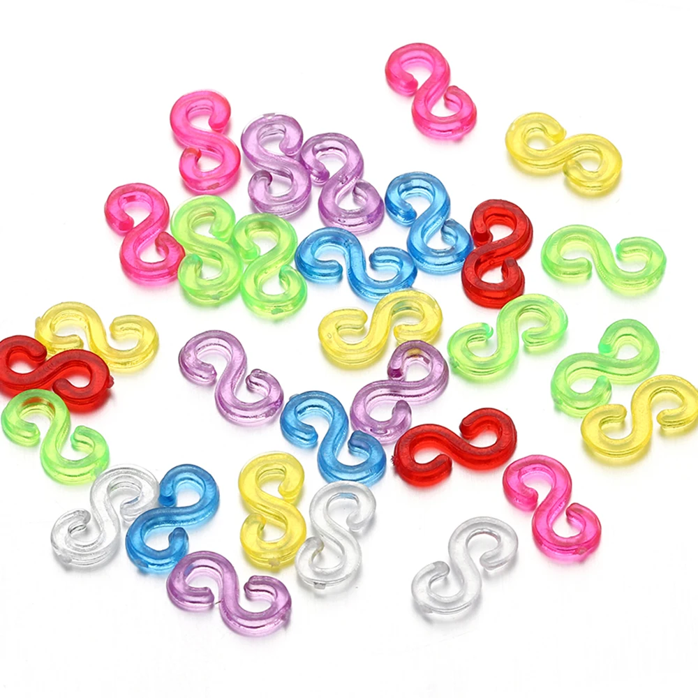 500pcs 11x6mm Acrylic S Clips Rubber Band Plastic Clips Connectors For DIY Jewelry Making Necklace Bracelet Findings Supplies
500pcs 11x6mm Acrylic S Clips Rubber Band Plastic Clips Connectors For DIY Jewelry Making Necklace Bracelet Findings Supplies