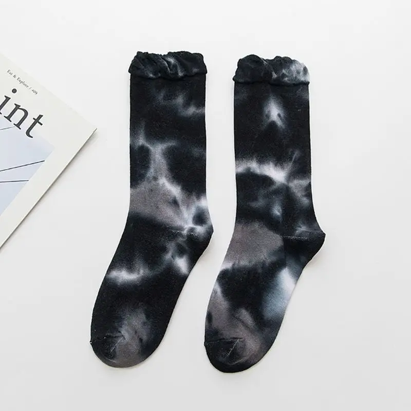 5 Pairs Women Cotton Crew Socks Gradient Rainbow Bubble Cuff Hosiery X5XD