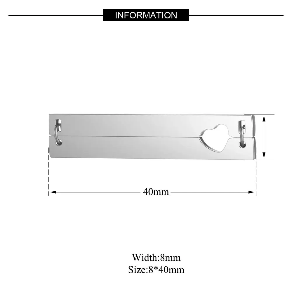 Stainless Steel Mirror Polish Split Heart In Rectangle Pendant 8x40mm Blank Bar Splice Plate DIY Jewelry Accessories 10pcs | Украшения и