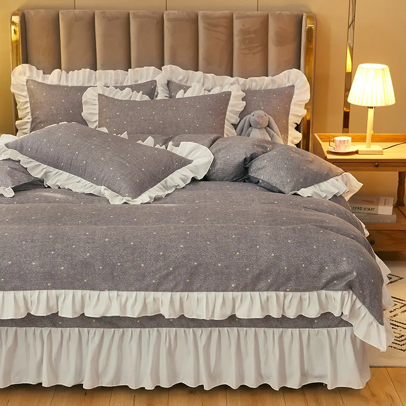Duvet Cover Set 4 Pieces Gray Dots Ruffle Bedclothes Include Comforter Cover Bedskirt 2pcs Pillowcase For Kids And Adult Oceania 
Duvet Cover Set 4 Pieces Gray Dots Ruffle Bedclothes Include Comforter Cover Bedskirt 2pcs Pillowcase For Kids And Adult Oceania