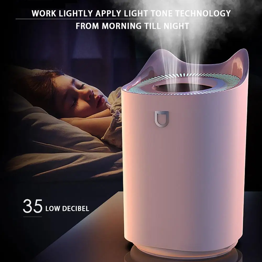 3000LM Ultrasonic Air Humidifier With 7 Colored Lights Atomizing Cat Ear Shape Double Nozzle Creative Air Purifying Mist Maker
3000LM Ultrasonic Air Humidifier With 7 Colored Lights Atomizing Cat Ear Shape Double Nozzle Creative Air Purifying Mist Maker