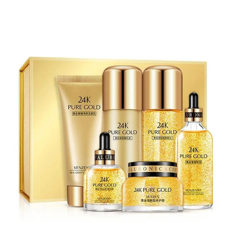 Venzen24k gold box moisturizing hyaluronic acid luxury six piece refreshing oil control 24K skin care products
Venzen24k gold box moisturizing hyaluronic acid luxury six piece refreshing oil control 24K skin care products