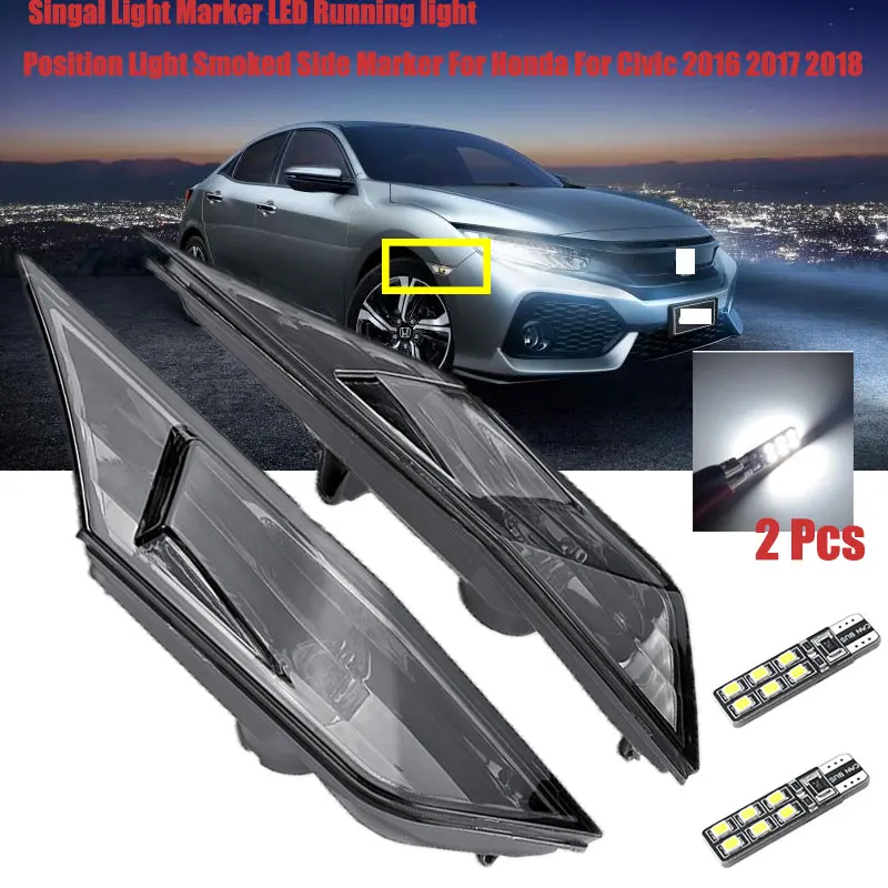 1Pair Smoked Side Marker Lights LED White Turn Signal Flasher Lights With T10 LED Light Bulbs For Honda For Civic 2016 2017 2018
1Pair Smoked Side Marker Lights LED White Turn Signal Flasher Lights With T10 LED Light Bulbs For Honda For Civic 2016 2017 2018